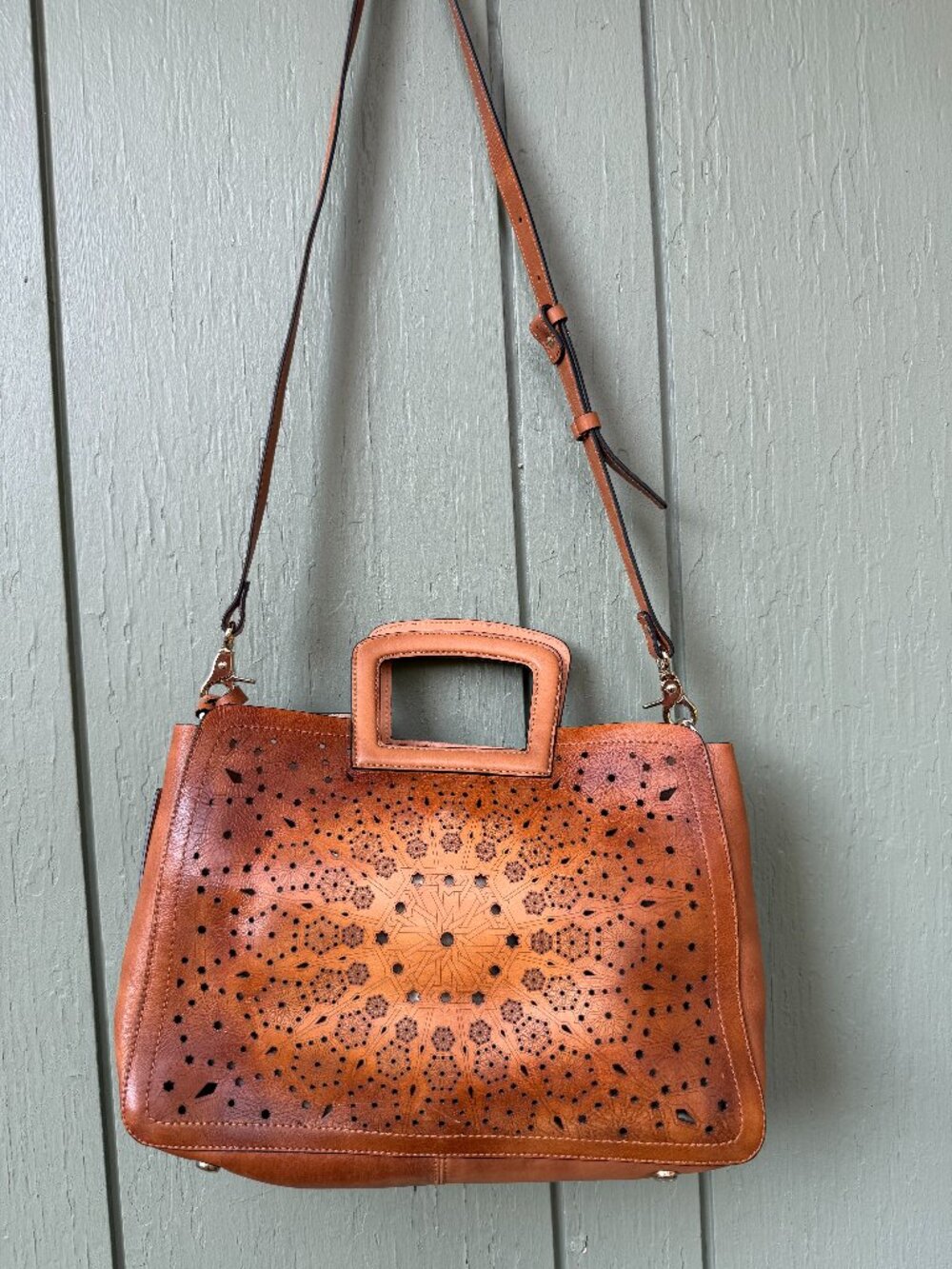 Pikolinos Alcudia WHA-376C1 Leather Laser Cut Tote Shoulder Bag Cognac